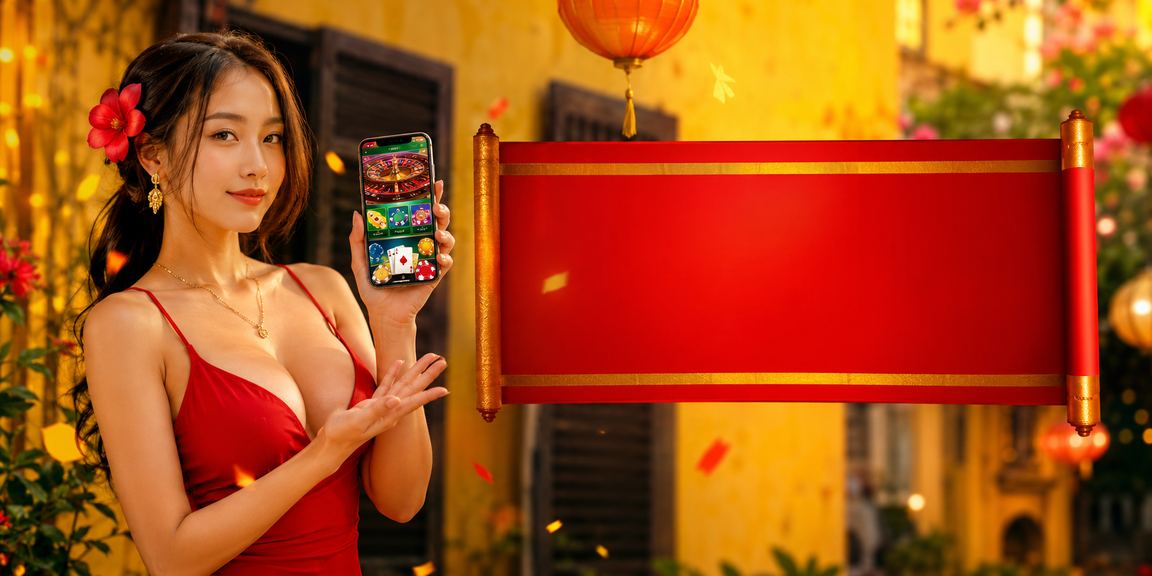 Người chơi truy cập live casino VIP tại Hội An qua điện thoại trong không khí lễ hội